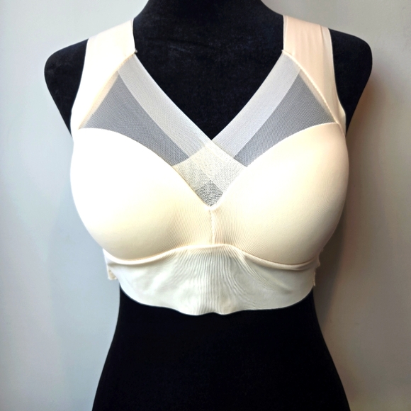 Women's Seamless Mesh Lace Wireless Push Up Comfortable Support Bra Large Cream - Picture 1 of 6